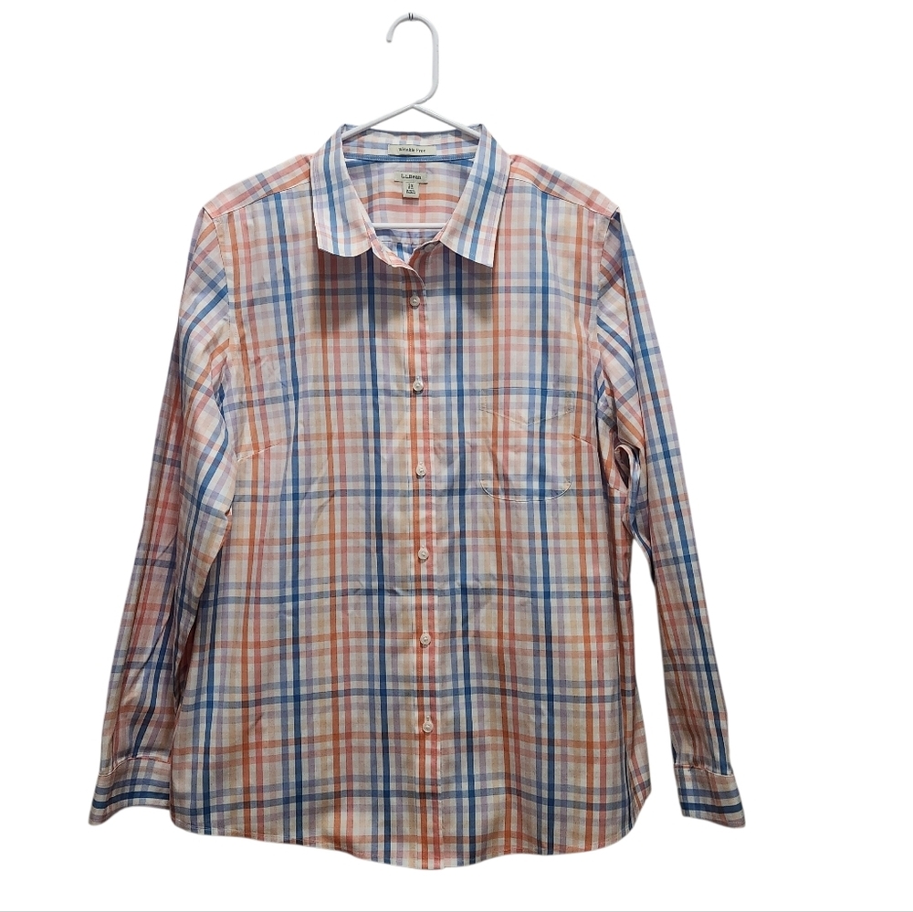 LL Bean Wrinkle Free Pinpoint Oxford Button L/S Blouse Top Womens Plus 2X Pastel